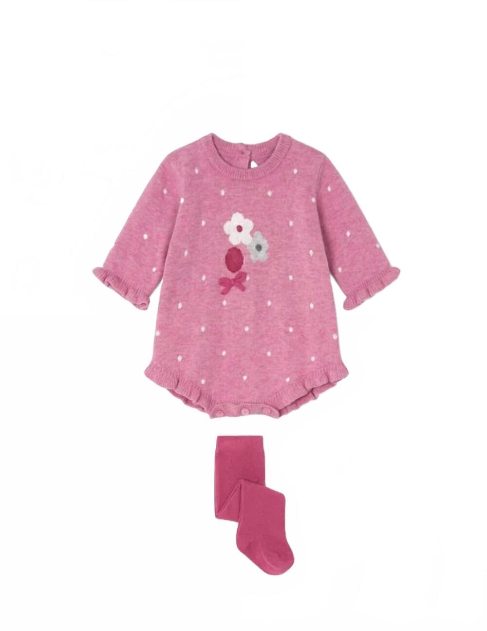 NEW MAYORAL girls knitted romper set in berry
